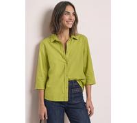 Hemdbluse STREET ONE, Damen, Gr. 36, grün (apple lime), Web, 100% Baumwolle, unifarben, klassisch normal, V-Ausschnitt, Bündchen, Blusen Hemdbluse, mit 3/4 Ärmeln (92191447-36) apple lime