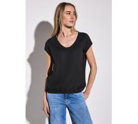 Hemdbluse STREET ONE, Damen, Gr. 36, schwarz, Stoff, 100% Viskose, unifarben, gerade normal, Rundhals, Bündchen, Blusen Hemdbluse, aus softer Viskose (33332049-36) schwarz