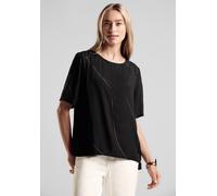 Hemdbluse STREET ONE, Damen, Gr. 36, schwarz, Stoff, 100% Viskose, unifarben, gerade normal, Rundhals, Bündchen, Blusen, mit Rundhalsausschnitt (99170920-36) schwarz