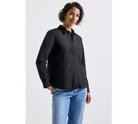 Hemdbluse STREET ONE, Damen, Gr. 36, schwarz, Web, 100% Baumwolle, unifarben, normal normal, V-Ausschnitt, Bündchen, Blusen Hemdbluse, aus reiner Baumwolle (82817346-36) schwarz