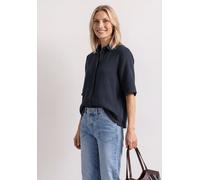 Hemdbluse STREET ONE, Damen, Gr. 38, schwarzest blau, Web, 100% Baumwolle, Strukturmuster, regular fit normal, V-Ausschnitt, abgesteppt, Blusen Hemdbluse, aus reiner Baumwolle (33611529-38) schwarzest