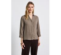 Hemdbluse STREET ONE, Damen, Gr. 38, braun (bark braun), Web, 100% Baumwolle, unifarben, normal normal, V-Ausschnitt, Bündchen, Blusen, aus reiner Baumwolle (95459134-38) bark braun
