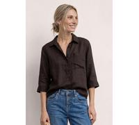 Hemdbluse STREET ONE, Damen, Gr. 38, espresso braun, Web, 100% Leinen, unifarben, normal normal, V-Ausschnitt, Bündchen, Blusen Hemdbluse, aus Leinen (51896954-38) espresso braun