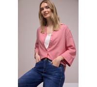 Hemdbluse STREET ONE, Damen, Gr. 38, salsa rot, Stoff, 57% Polyester, 43% Viskose, gestreift, normal normal, V-Ausschnitt, Bündchen, Blusen Hemdbluse, mit 3/4 Ärmeln (86296246-38) salsa rot