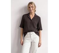Hemdbluse STREET ONE, Damen, Gr. 38, schwarz coffee, Web, 100% Baumwolle, Strukturmuster, regular fit normal, V-Ausschnitt, abgesteppt, Blusen Hemdbluse, aus reiner Baumwolle (32518041-38) schwarz cof