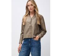 Hemdbluse STREET ONE, Damen, Gr. 40, braun (bark braun), Web, 100% Baumwolle, unifarben, normal normal, V-Ausschnitt, Manschette, Blusen Hemdbluse, aus reiner Baumwolle (70320360-40) bark braun