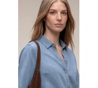 Hemdbluse STREET ONE, Damen, Gr. 40, light blau soft wash, Stoff, 100% Lyocell, unifarben, normal normal, V-Ausschnitt, elastischer Bund, Blusen Hemdbluse, mit 3/4 Ärmeln (42158009-40) light blau soft