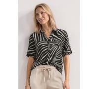 Hemdbluse STREET ONE, Damen, Gr. 40, schwarz, Stoff, 100% Viskose, gemustert, normal normal, V-Ausschnitt, Bündchen, Blusen Hemdbluse, aus softer Viskose (98698329-40) schwarz