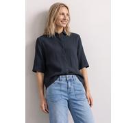 Hemdbluse STREET ONE, Damen, Gr. 40, schwarzest blau, Web, 100% Baumwolle, Strukturmuster, regular fit normal, V-Ausschnitt, abgesteppt, Blusen Hemdbluse, aus reiner Baumwolle (33611529-40) schwarzest