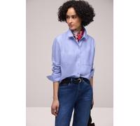 Hemdbluse STREET ONE, Damen, Gr. 42, original blau, Stoff, 64% Lyocell, 36% Baumwolle, gestreift, normal normal, V-Ausschnitt, Bündchen, Blusen Hemdbluse, mit Knopfleiste (16270023-42) original blau