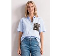 Hemdbluse STREET ONE, Damen, Gr. 42, blau (original blau), Web, 100% Baumwolle, gestreift, normal normal, V-Ausschnitt, abgesteppt, Blusen Hemdbluse, aus reiner Baumwolle (75209769-42) original blau