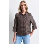 Hemdbluse STREET ONE, Damen, Gr. 42, braun (silk braun), Stoff, 100% Viskose, kariert, regular fit normal, V-Ausschnitt, abgesteppt, Blusen Hemdbluse, mit Knopfleiste (87423550-42) silk braun