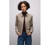 Langarmbluse STREET ONE, Damen, Gr. 42, light terra mocha meliert, Stoff, 63% Polyester, 34% Viskose, 3% Elasthan, unifarben, normal normal, V-Ausschnitt, Bündchen, Blusen, mit Brusttaschen (72293129-