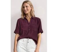 Hemdbluse STREET ONE, Damen, Gr. 42, lila (rustic rouge), Stoff, 85% Viskose, 15% Nylon, unifarben, normal normal, V-Ausschnitt, Umschlagbund, Blusen Hemdbluse, mit Turn-Up Funktion (86565402-42) rust