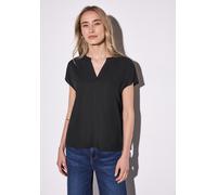 Hemdbluse STREET ONE, Damen, Gr. 42, schwarz, Stoff, 100% Viskose, unifarben, klassisch normal, Rundhals, Bündchen, Blusen Hemdbluse, aus softer Viskose (35875435-42) schwarz