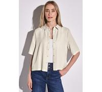 Hemdbluse STREET ONE, Damen, Gr. 44, moonstone sand, Stoff, 100% Lyocell, unifarben, casual, gerade normal, V-Ausschnitt, Kurzarm Bündchen, Blusen, mit Knopfleiste (70308215-44) moonstone sand