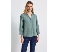 Hemdbluse STREET ONE, Damen, Gr. 44, blau (arona blau), Web, 100% Baumwolle, unifarben, normal normal, V-Ausschnitt, Bündchen, Blusen Hemdbluse, aus reiner Baumwolle (23545562-44) arona blau