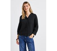 Hemdbluse STREET ONE, Damen, Gr. 44, schwarz, Web, 100% Baumwolle, unifarben, normal normal, V-Ausschnitt, Bündchen, Blusen Hemdbluse, aus reiner Baumwolle (86531021-44) schwarz