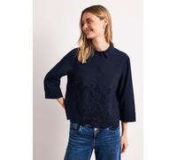 Hemdbluse STREET ONE, Damen, Gr. 44, shadowed navy, Web, 100% Baumwolle, unifarben, klassisch normal, V-Ausschnitt, Manschette, Blusen Hemdbluse, mit 3/4 Ärmeln (31549055-44) shadowed navy