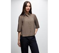 Hemdbluse STREET ONE, Damen, Gr. 44, silk braun, Stoff, 100% Viskose, unifarben, normal normal, V-Ausschnitt, Manschette, Blusen Hemdbluse, mit 3/4 Ärmeln (83334823-44) silk braun
