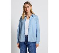 Hemdbluse STREET ONE, Damen, Gr. 46, original blau, Web, 100% Baumwolle, unifarben, normal normal, V-Ausschnitt, Bündchen, Blusen Hemdbluse, aus reiner Baumwolle (92854661-46) original blau