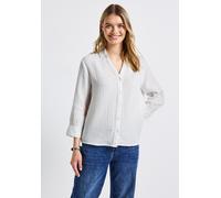 Hemdbluse STREET ONE, Damen, Gr. 46, weiß, Web, 100% Baumwolle, unifarben, normal normal, V-Ausschnitt, Bündchen, Blusen Hemdbluse, aus reiner Baumwolle (81671211-46) weiß