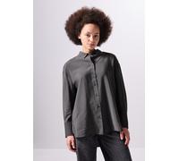 Hemdbluse STREET ONE STUDIO, Damen, Gr. 34, grau (lead grau), Stoff, 88% Viskose, 12% Polyamid, unifarben, normal normal, V-Ausschnitt, Manschette, Blusen, mit Knopfleiste (64028261-34) lead grau