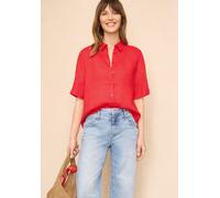 Hemdbluse STREET ONE STUDIO, Damen, Gr. 40, chili rot, Web, 100% Leinen, unifarben, regular fit normal, V-Ausschnitt, abgesteppt, Blusen Hemdbluse, mit Knopfleiste (63829607-40) chili rot