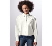 Hemdbluse STREET ONE STUDIO, Damen, Gr. 42, weiß (sanftes weiß), Web, 100% Baumwolle, unifarben, normal kurz, V-Ausschnitt, Manschette, Blusen Hemdbluse, aus reiner Baumwolle (67660734-42) sanftes wei