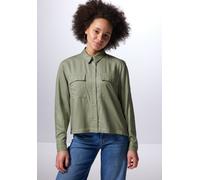 Hemdbluse STREET ONE STUDIO, Damen, Gr. 44, grün (slate grün), Stoff, 100% Viskose, unifarben, normal normal, V-Ausschnitt, Manschette, Blusen Hemdbluse, aus softer Viskose (19728259-44) slate grün
