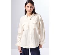 Hemdbluse STREET ONE STUDIO, Damen, Gr. 44, weiß (lucid weiß), Stoff, 88% Viskose, 12% Polyamid, unifarben, normal normal, V-Ausschnitt, Manschette, Blusen, mit Brusttaschen (54665242-44) lucid weiß