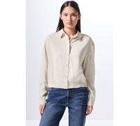 Hemdbluse STREET ONE STUDIO, Damen, Gr. 46, weiß (light sunstone beige), Stoff, 84% Modal, 16% Polyester, unifarben, casual, normal normal, V-Ausschnitt, Langarm Bündchen, Blusen, mit Elastiksaum (387