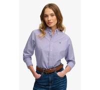 Hemdbluse SUPERDRY "SLIM OXFORD BD L/S SHIRT", Damen, Gr. L, fresh lavender, weiß, Web, Obermaterial: 100% Baumwolle, gestreift, slim fit normal, Manschette, Blusen Hemdbluse, Baumwolle, slim fit (475