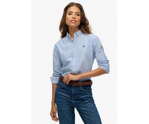 Hemdbluse SUPERDRY "SLIM OXFORD BD L/S SHIRT", Damen, Gr. XS, broker blau stripe, Web, Obermaterial: 100% Baumwolle, gestreift, slim fit normal, Manschette, Blusen Hemdbluse, Baumwolle, slim fit (3222