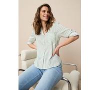 Hemdbluse TAMARIS, Damen, Gr. 38, sanftes weiß, grün gestreift, Web, Obermaterial: 100% Viskose, unifarben, lässig geschnitten, V-Ausschnitt, Krempelärmel Manschette, Blusen Hemdbluse, mit Krempelärme