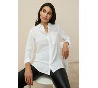 Hemdbluse TAMARIS, Damen, Gr. 42, beige (naturweiß), Web, Obermaterial: 100% Viskose, figurumspielend Po-bedeckend, Manschette, Blusen Hemdbluse, im Oversize-Look mit Taschen (97009347-42) naturweiß