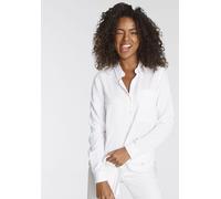 Hemdbluse TAMARIS, Damen, Gr. 42, beige (naturweiß), Web, Obermaterial: 100% Viskose, figurumspielend Po-bedeckend, Manschette, Blusen Hemdbluse, im Oversize-Look mit Taschen (97009347-42) naturweiß