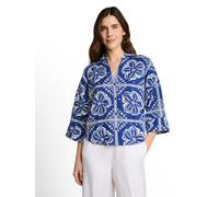 Hemdbluse TOM TAILOR, Damen, Gr. 36, blau (blau flower tile), Web, Obermaterial: 55% Lyocell, 45% Viskose, bedruckt, loose fit normal, weit, Blusen Hemdbluse, mit All-Over Print (34062040-36) blau flo