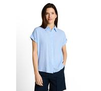 Hemdbluse TOM TAILOR, Damen, Gr. 42, fjord blau irregular stripe, Web, Obermaterial: 55% Lyocell, 45% Viskose, gestreift, regular fit normal, ohne Ausschnitt, Blusen Hemdbluse, mit Knopfleiste (979410