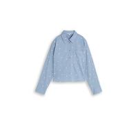 Hemdbluse TOM TAILOR DENIM, Damen, Gr. L, midblau weiß daisy, Web, Obermaterial: 100% Baumwolle, bestickt, normal hüftlang, Rundhals, abgesteppte Kante, Blusen Hemdbluse, mit Allover-Stickereien (1124