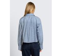 Hemdbluse TOM TAILOR DENIM, Damen, Gr. L, midblau weiß daisy, Web, Obermaterial: 100% Baumwolle, bestickt, normal hüftlang, Rundhals, abgesteppte Kante, Blusen Hemdbluse, mit Allover-Stickereien (1124