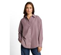 Hemdbluse TOM TAILOR "Loose", Damen, Gr. 42, braun (preppy plum weiß stripe), Obermaterial: 50% Baumwolle, 50% Lyocell, regular fit Po-bedeckend, Manschette, Blusen Hemdbluse, mit Manschetten (6280420