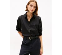 Hemdbluse TOMMY HILFIGER "COTTON EASY SHIRT", Damen, Gr. 36, schwarz, Web, Obermaterial: 100% Baumwolle, unifarben, regular fit Po-bedeckend, Rundhals, Blusen Hemdbluse (34202434-36) schwarz