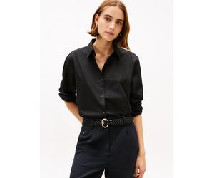 Hemdbluse TOMMY HILFIGER "COTTON EASY SHIRT", Damen, Gr. 44, schwarz, Web, Obermaterial: 100% Baumwolle, unifarben, regular fit Po-bedeckend, Rundhals, Blusen Hemdbluse (34202434-44) schwarz