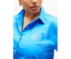 Hemdbluse TOMMY HILFIGER CURVE "CRV COTTON EASY SHIRT", Damen, Gr. 50, blau (mesmerizing blau), Web, Obermaterial: 100% Baumwolle, unifarben, Po-bedeckend, Manschette, Blusen Hemdbluse, in großen Größ