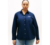 Hemdbluse TOMMY HILFIGER CURVE "CRV COTTON EASY SHIRT", Damen, Gr. 52, blau (schwarz night navy), Web, Obermaterial: 100% Baumwolle, unifarben, Po-bedeckend, Manschette, Blusen Hemdbluse, in großen Gr