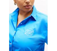 Hemdbluse TOMMY HILFIGER CURVE "CRV COTTON EASY SHIRT", Damen, Gr. 54, blau (mesmerizing blau), Web, Obermaterial: 100% Baumwolle, unifarben, Po-bedeckend, Manschette, Blusen Hemdbluse, in großen Größ