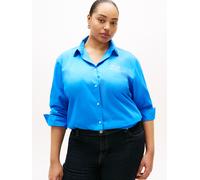 Hemdbluse TOMMY HILFIGER CURVE "CRV COTTON EASY SHIRT", Damen, Gr. 54, mesmerizing blau, Web, Obermaterial: 100% Baumwolle, unifarben, Po-bedeckend, Manschette, Blusen Hemdbluse, in großen Größen, Bau