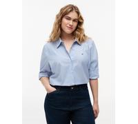 Hemdbluse TOMMY HILFIGER CURVE "CRV ESS POPLIN REGULAR SHIRT", Damen, Gr. 48, classic ithaca stp mesmerizing blau, Web, Obermaterial: 97% Baumwolle, 3% Elasthan, unifarben, oversize hüftbedeckend, Ärm