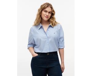 Hemdbluse TOMMY HILFIGER CURVE "CRV ESS POPLIN REGULAR SHIRT", Damen, Gr. 48, classic ithaca stp mesmerizing blau, Web, Obermaterial: 97% Baumwolle, 3% Elasthan, unifarben, oversize hüftbedeckend, Ärm